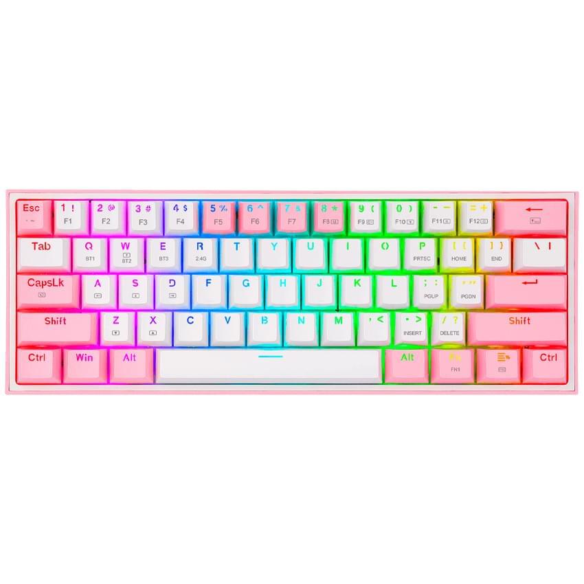 Teclado Redragon Fizz Pro Mecanico Blanco Rosa Switch Red